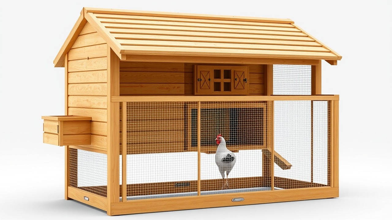 Chicken coop with integrated run and olive wood fence